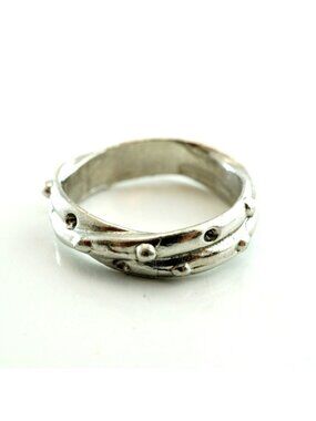 Vintage Silver Tone Textured Dots Band Ring Size 6.75